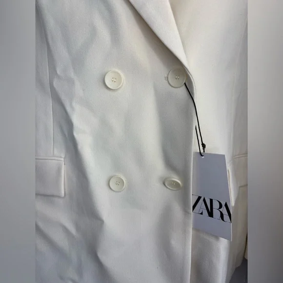 NWT ZARA TAILORED DOUBLE
BREASTED BLAZER ecru color XL - Picture 9 of 11
